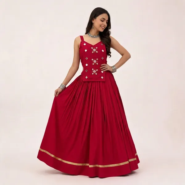 Red_Pure_Cotton_Lehenga_Choli_For_Women