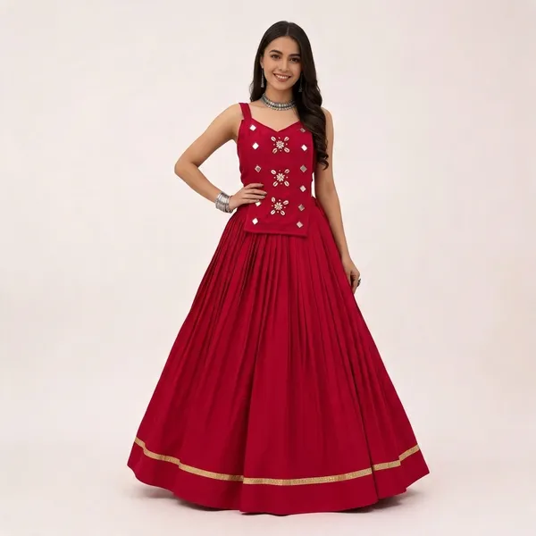 Red_Pure_Cotton_Lehenga_Choli_For_Women