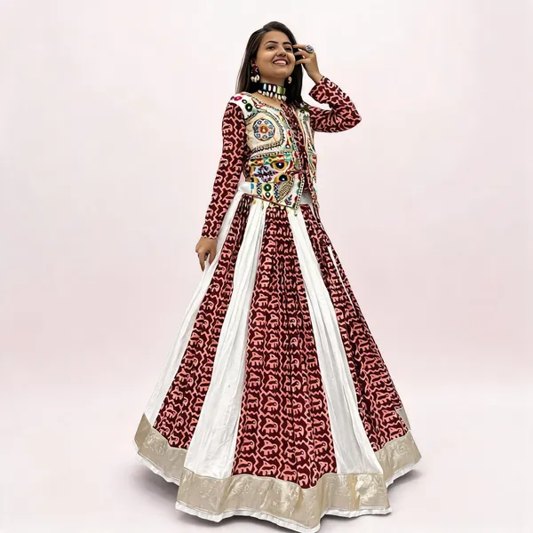 Maroon_&_White_Pure_Cotton_Anarkali_Lehenga_Choli_For_Women