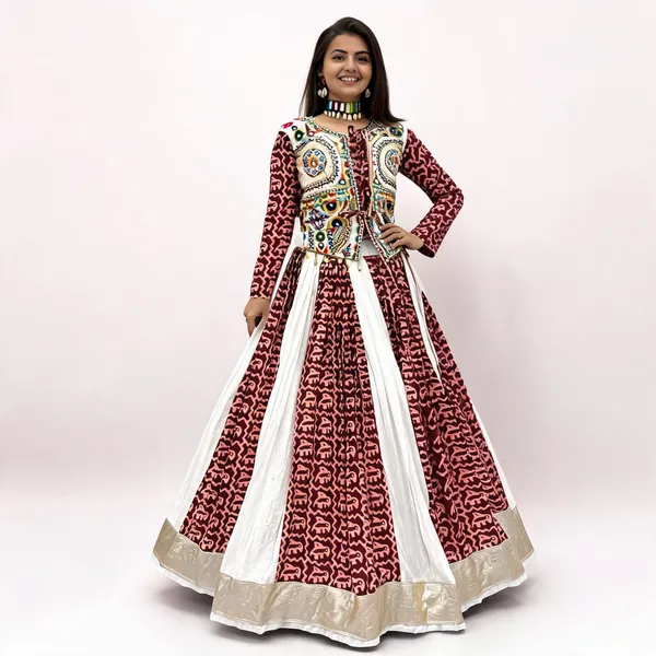 Maroon_&_White_Pure_Cotton_Anarkali_Lehenga_Choli_For_Women