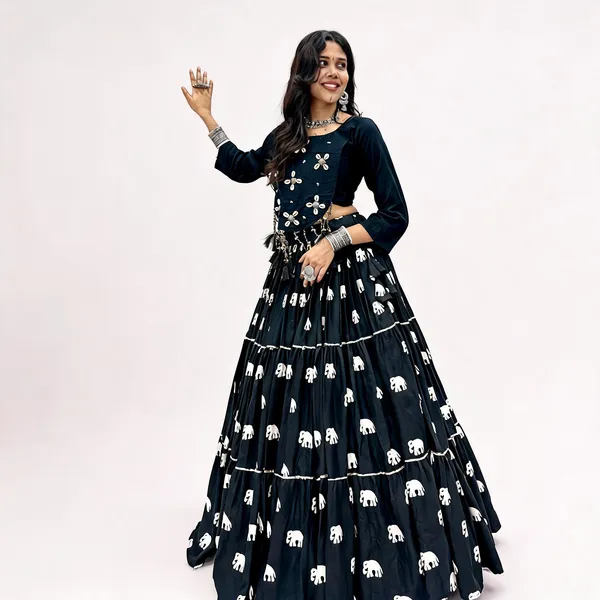 Navy_Blue_Pure_Cotton_Lehenga_Choli_For_Women