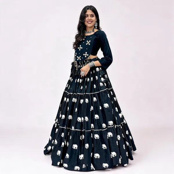Navy_Blue_Pure_Cotton_Lehenga_Choli_For_Women