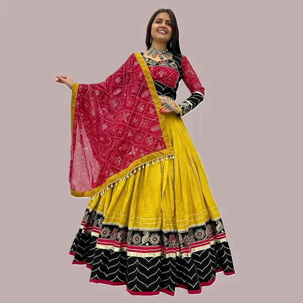 Yellow_&_Pink_Riyon_Cotton_Flared_Lehenga_Choli_For_Women