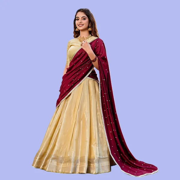 Beige_&_Maroon_Kanchipuram_Lehenga_Choli_For_Women