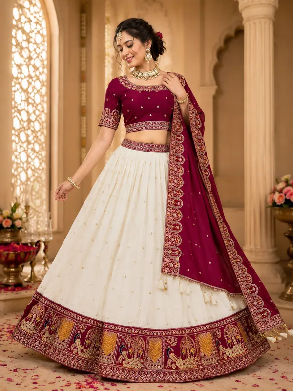 White_Pure_Vichitra_Sequin_Embroidered_Lehenga_Choli_For_Women