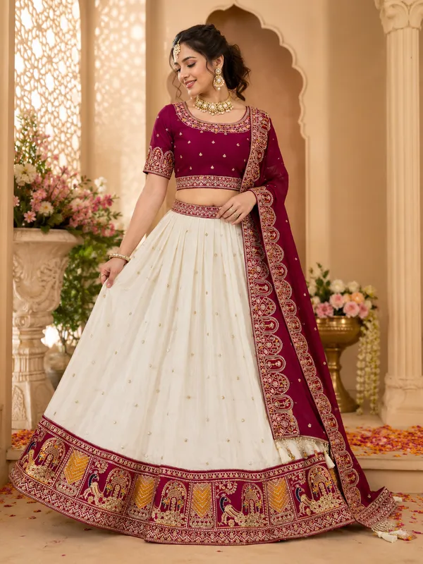 White_Pure_Vichitra_Sequin_Embroidered_Lehenga_Choli_For_Women