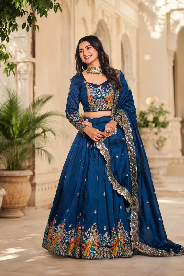 Multicolor_Pure_Vichitra_Embroidered_Lehenga_Choli_For_Women