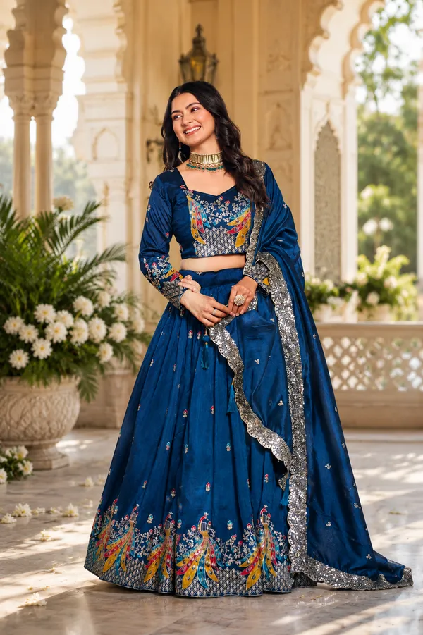 Multicolor_Pure_Vichitra_Embroidered_Lehenga_Choli_For_Women
