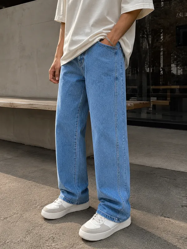 Light_Blue_Cotton_Relaxed_Straight_Leg_Jeans_For_Men