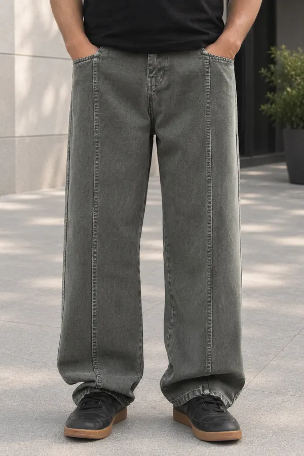 Olive_Green_Cotton_Baggy_Straight_Fit_Jeans_For_Men