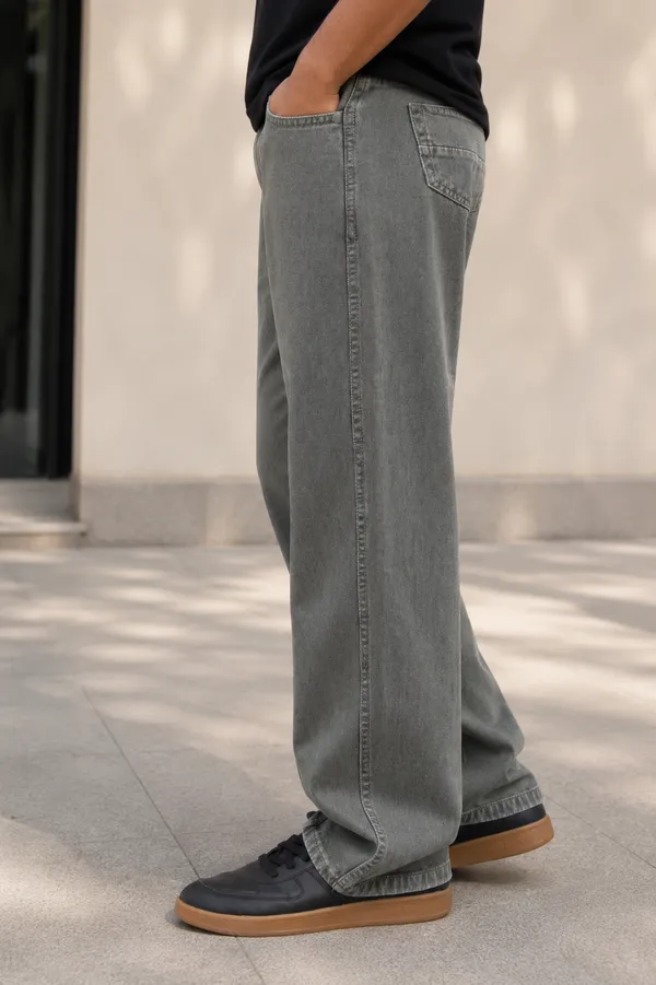Olive_Green_Cotton_Baggy_Straight_Fit_Jeans_For_Men