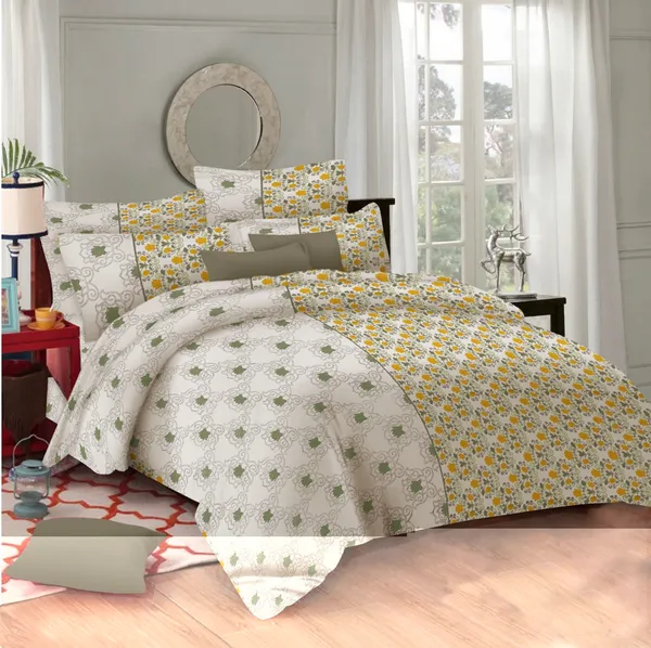 Export_Quality_180TC_Pure_Cotton_Floral_Off_White_&_Yellow_Queen_Size_Bedsheet_Set_With_2_Pillow_Covers