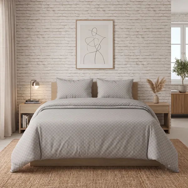 Silver_330Tc_100%_Pure_Cotton_Satin_-_Checks/Dobby_Pattern_King_Size_Bedsheet_1+2_Set_For_Bedding