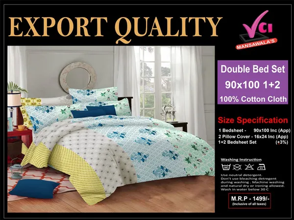 Export_Quality_180TC_Pure_Cotton_Floral_Multicolour_Queen_Size_Bedsheet_Set_With_2_Pillow_Covers