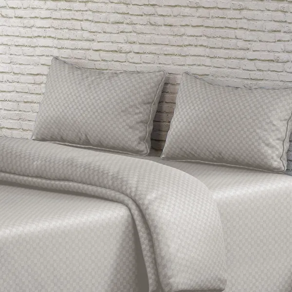 Silver_330Tc_100%_Pure_Cotton_Satin_-_Checks/Dobby_Pattern_King_Size_Bedsheet_1+2_Set_For_Bedding