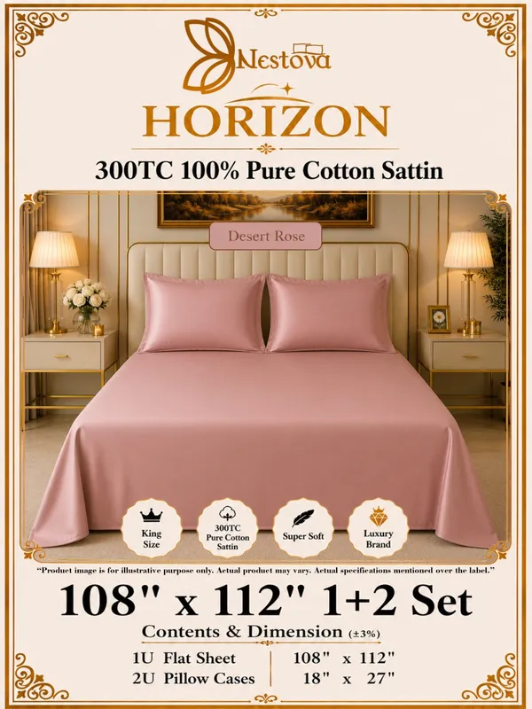 Light_Pink_330Tc_100%_Pure_Cotton_Satin_-_Solid_Colour_King_Size_Bedsheet_1+2_Set_For_Bedding