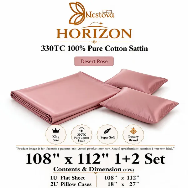Light_Pink_330Tc_100%_Pure_Cotton_Satin_-_Solid_Colour_King_Size_Bedsheet_1+2_Set_For_Bedding