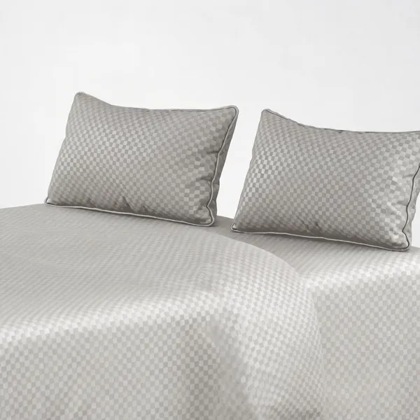 Silver_330Tc_100%_Pure_Cotton_Satin_-_Checks/Dobby_Pattern_King_Size_Bedsheet_1+2_Set_For_Bedding