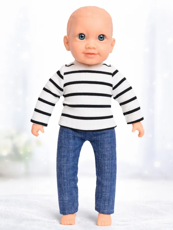 Soft_Baby_Doll_With_Striped_Top_And_Denim_Pants_35_Cm_Doll_Toy