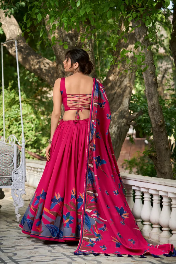 Designer_Rani_Pink_Floral_Print_Lehenga_Choli_Set_with_Matching_Printed_Dupatta_&_Tassel_Detailing