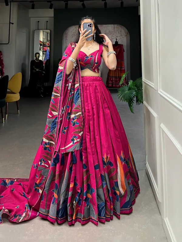 Designer_Rani_Pink_Floral_Print_Lehenga_Choli_Set_with_Matching_Printed_Dupatta_&_Tassel_Detailing
