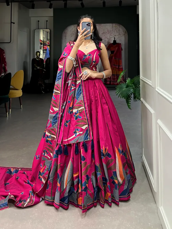 Designer_Rani_Pink_Floral_Print_Lehenga_Choli_Set_with_Matching_Printed_Dupatta_&_Tassel_Detailing