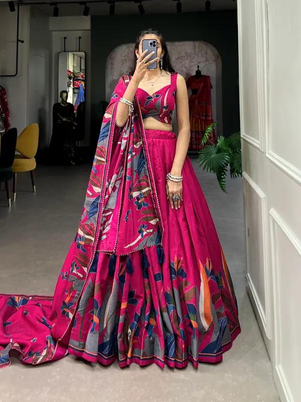 Designer_Rani_Pink_Floral_Print_Lehenga_Choli_Set_with_Matching_Printed_Dupatta_&_Tassel_Detailing