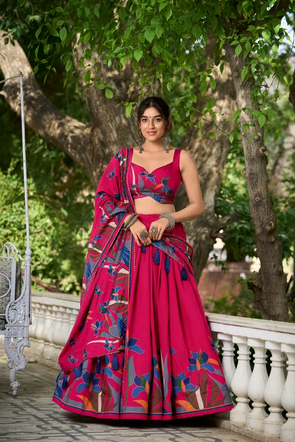 Designer_Rani_Pink_Floral_Print_Lehenga_Choli_Set_with_Matching_Printed_Dupatta_&_Tassel_Detailing