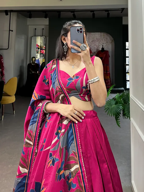 Designer_Rani_Pink_Floral_Print_Lehenga_Choli_Set_with_Matching_Printed_Dupatta_&_Tassel_Detailing