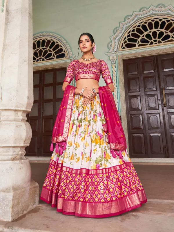 Pink_Patola_Print_With_Foil_Work_Dola_Silk_Lehenga_Choli_For_Women