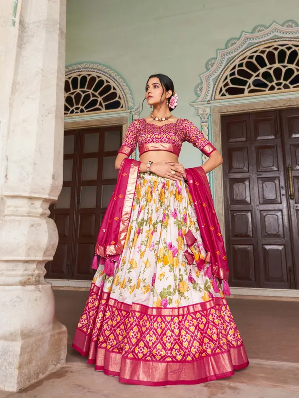 Pink_Patola_Print_With_Foil_Work_Dola_Silk_Lehenga_Choli_For_Women