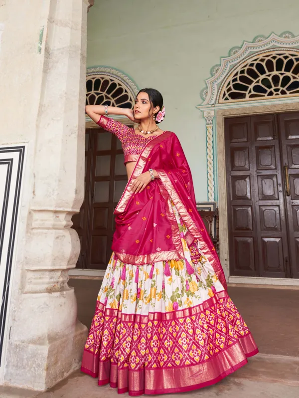 Pink_Patola_Print_With_Foil_Work_Dola_Silk_Lehenga_Choli_For_Women