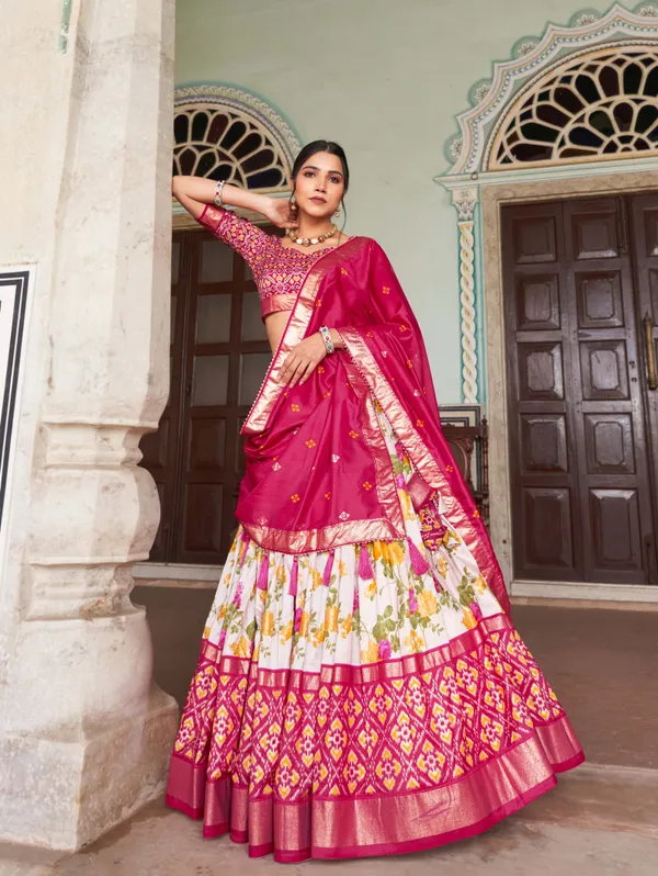 Pink_Patola_Print_With_Foil_Work_Dola_Silk_Lehenga_Choli_For_Women