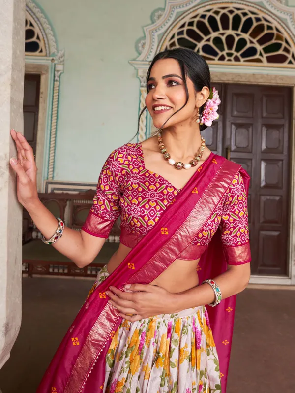 Pink_Patola_Print_With_Foil_Work_Dola_Silk_Lehenga_Choli_For_Women