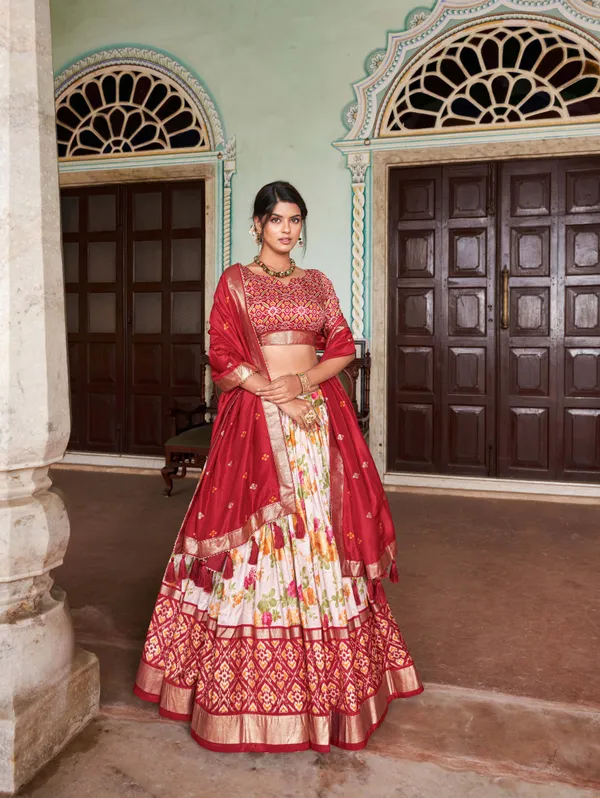 Red_Patola_Print_With_Foil_Work_Dola_Silk_Lehenga_Choli_For_Women