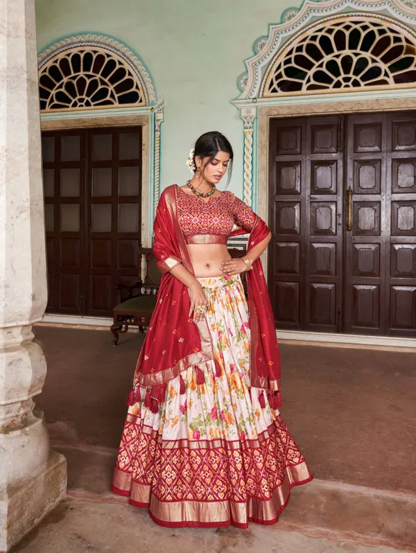 Red_Patola_Print_With_Foil_Work_Dola_Silk_Lehenga_Choli_For_Women