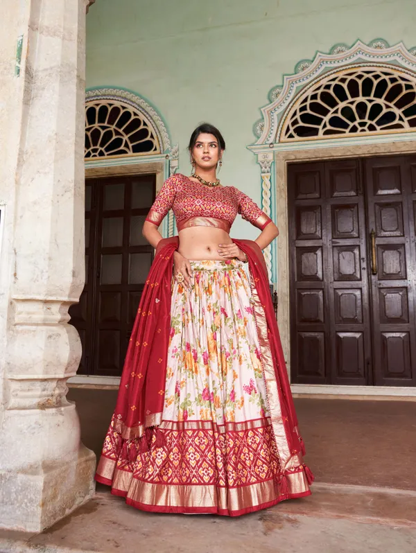 Red_Patola_Print_With_Foil_Work_Dola_Silk_Lehenga_Choli_For_Women