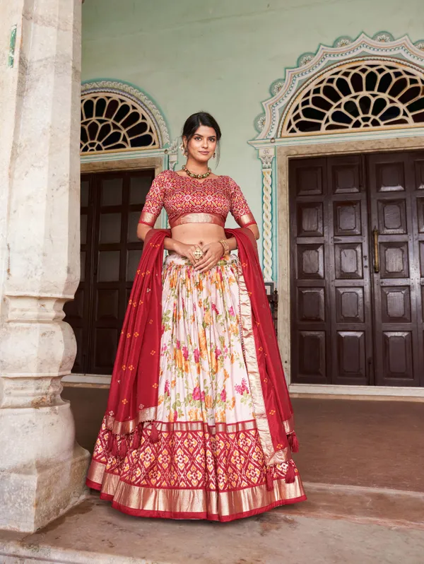 Red_Patola_Print_With_Foil_Work_Dola_Silk_Lehenga_Choli_For_Women