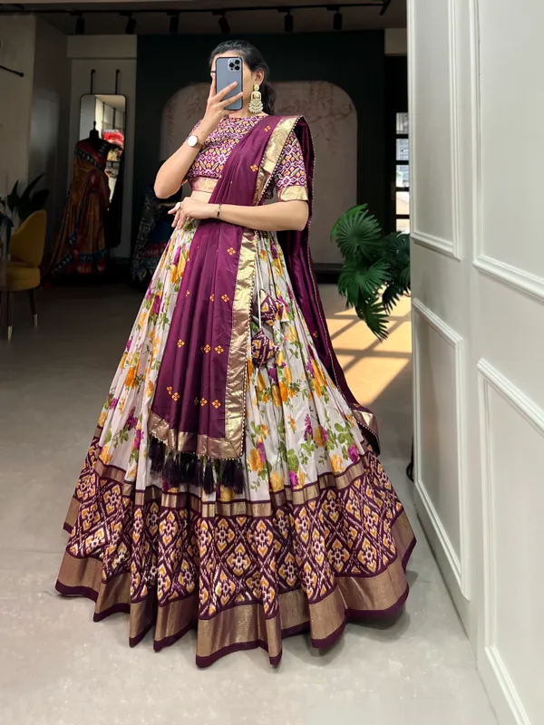 Wine_Patola_Print_With_Foil_Work_Dola_Silk_Lehenga_Choli_For_Women