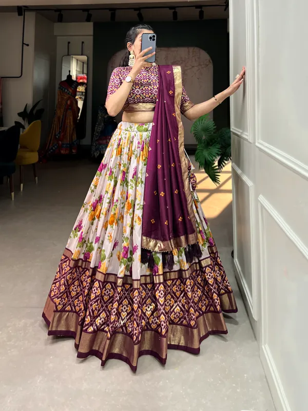 Wine_Patola_Print_With_Foil_Work_Dola_Silk_Lehenga_Choli_For_Women