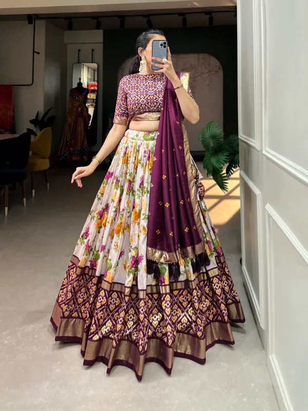 Wine_Patola_Print_With_Foil_Work_Dola_Silk_Lehenga_Choli_For_Women