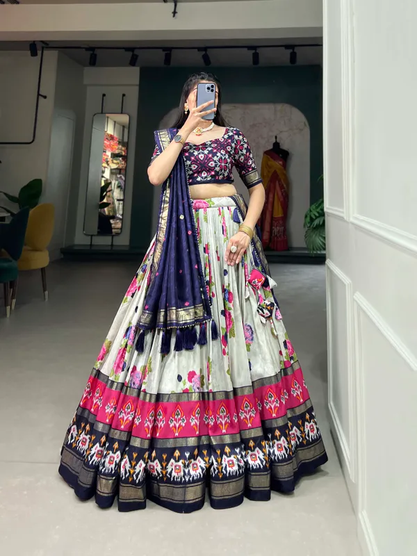 Elegant_Navy_Blue_&_White_Floral_Printed_Lehenga_Choli_Set_with_Ethnic_Border,_Golden_Detailing_&_Designer_Dupatta