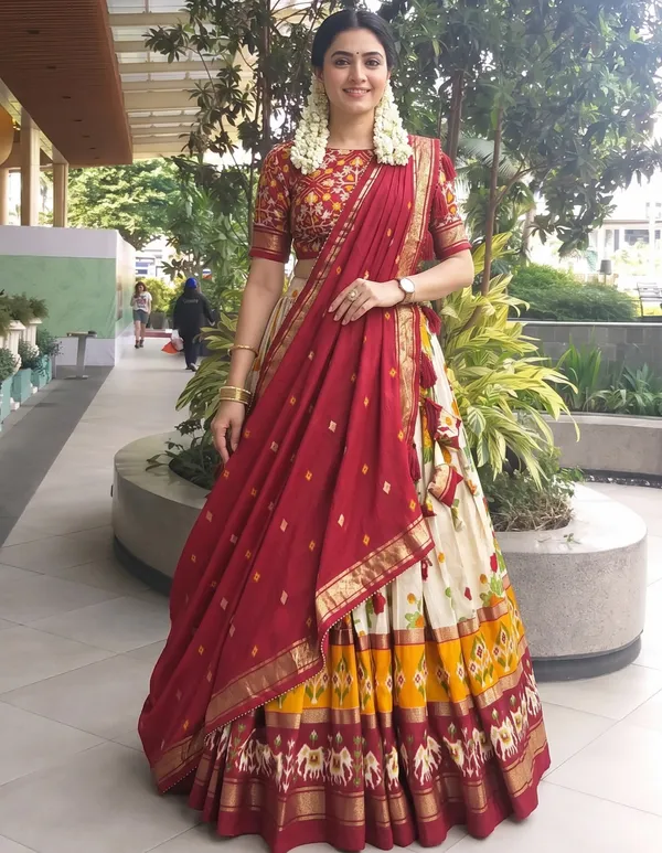 Elegant_Red_&_White_Printed_Lehenga_Choli_Set_with_Traditional_Floral_Border_&_Matching_Dupatta