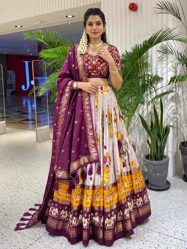 Elegant_Wine_Purple_Floral_Printed_Lehenga_Choli_Set_with_White_Flared_Skirt,_Ethnic_Border_&_Designer_Dupatta