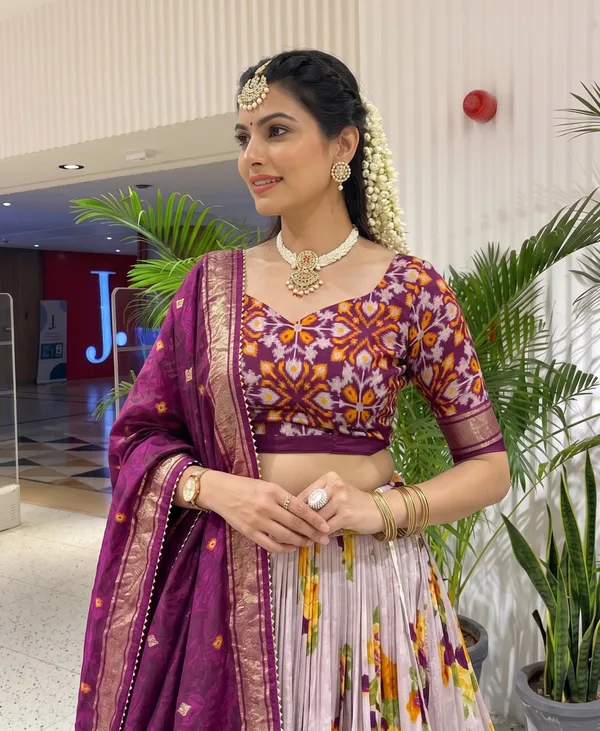 Elegant_Wine_Purple_Floral_Printed_Lehenga_Choli_Set_with_White_Flared_Skirt,_Ethnic_Border_&_Designer_Dupatta