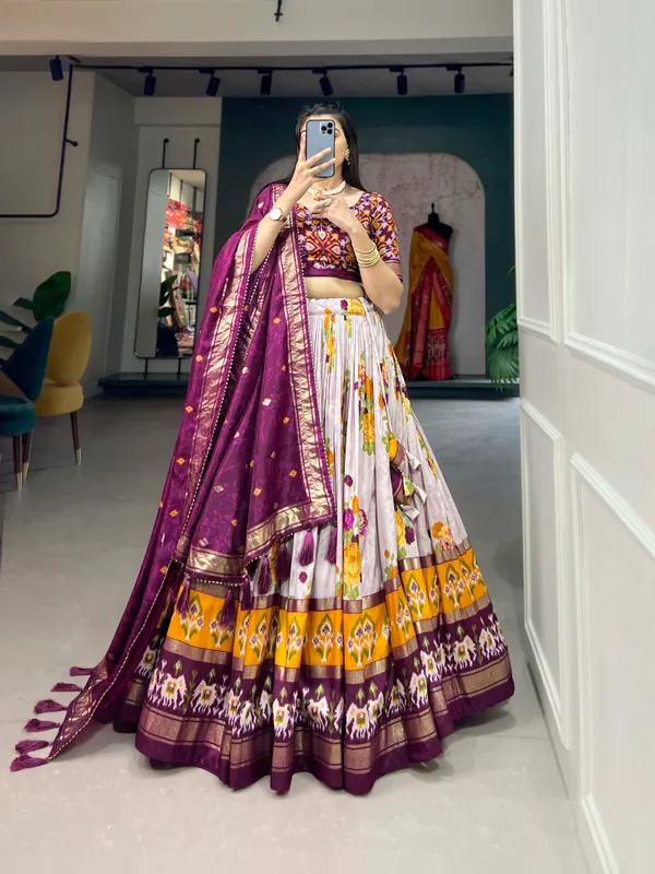 Elegant_Wine_Purple_Floral_Printed_Lehenga_Choli_Set_with_White_Flared_Skirt,_Ethnic_Border_&_Designer_Dupatta