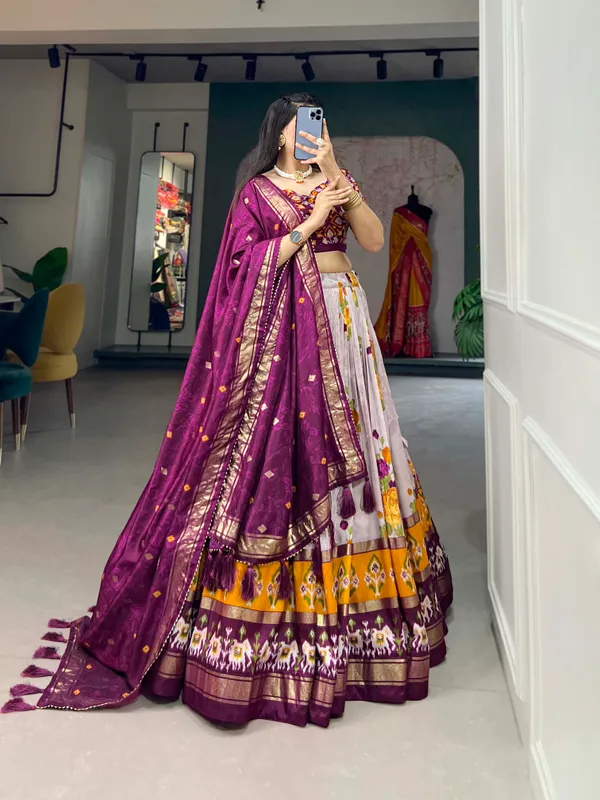 Elegant_Wine_Purple_Floral_Printed_Lehenga_Choli_Set_with_White_Flared_Skirt,_Ethnic_Border_&_Designer_Dupatta