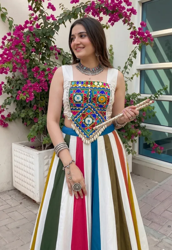 Elegant_Multicolour_Vertical_Striped_Lehenga_Choli_Set_with_Traditional_Embroidered_Blouse_&_Golden_Lace_Detailing