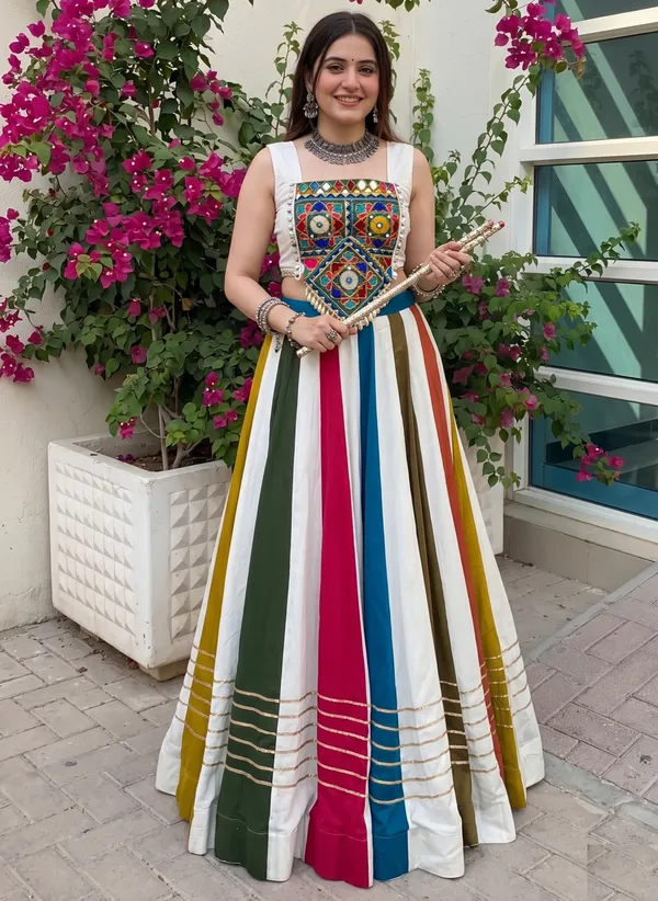 Elegant_Multicolour_Vertical_Striped_Lehenga_Choli_Set_with_Traditional_Embroidered_Blouse_&_Golden_Lace_Detailing