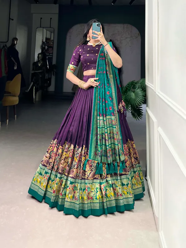 Purple_Patola_Print_With_Foil_Work_Dola_Silk_Lehenga_Choli_For_Women